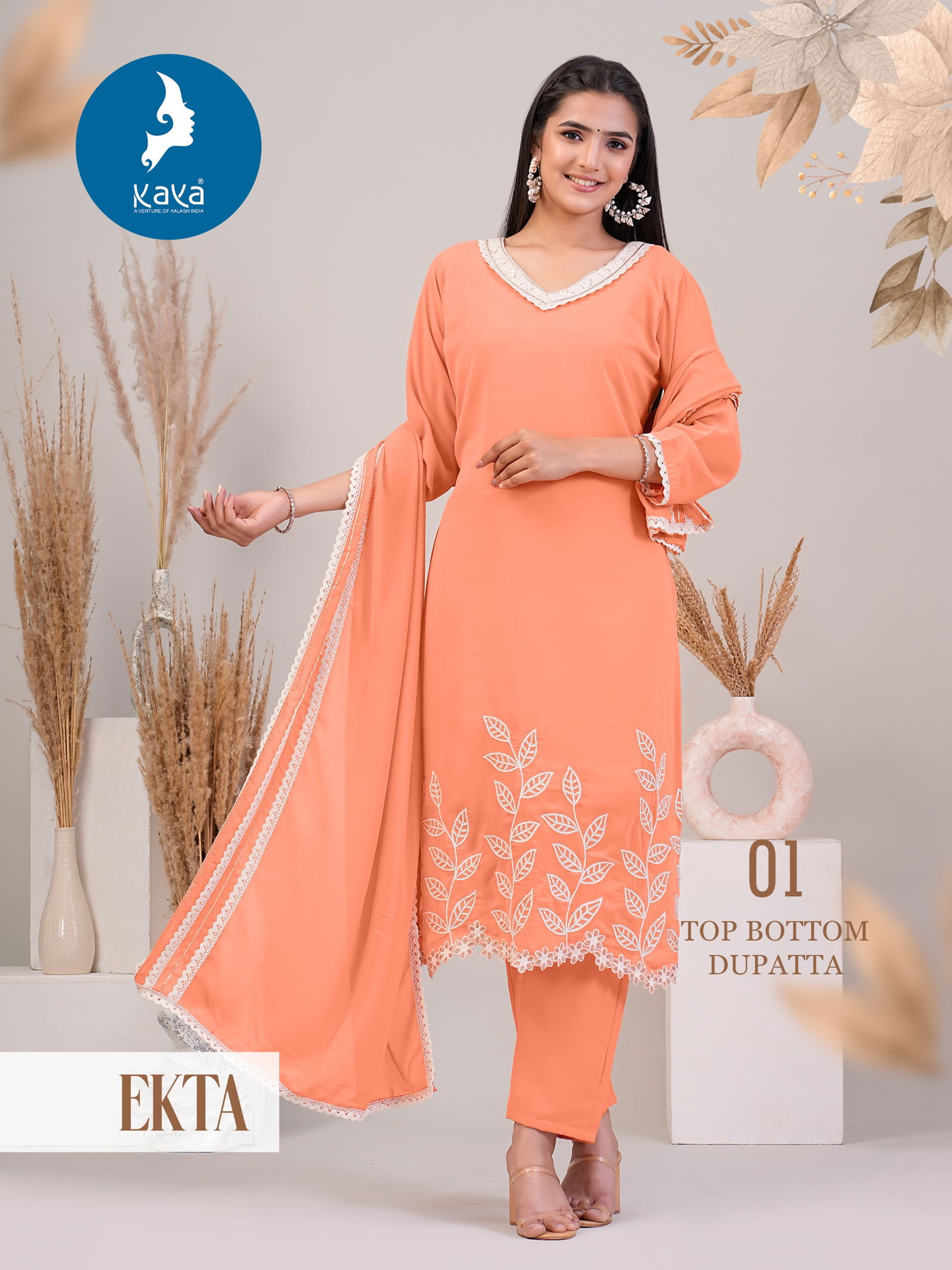 Ekta By Kaya Special Eid Design Georgette Kurti With Bottom Dupatta Wholesale Price In Surat